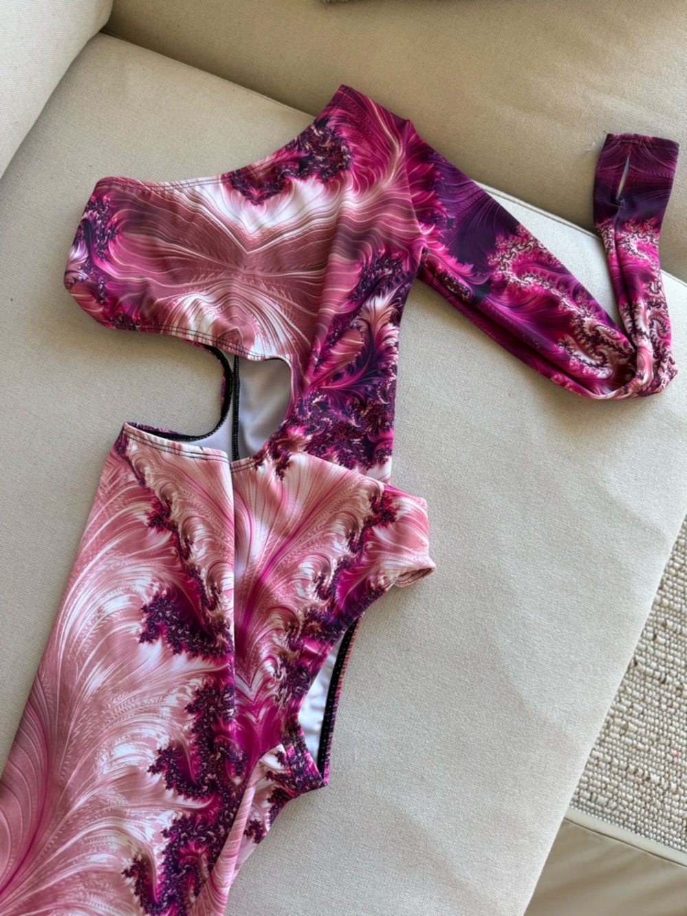 Girls One-Piece Swimsuit — Pink & Purple Swirl One-Shoulder